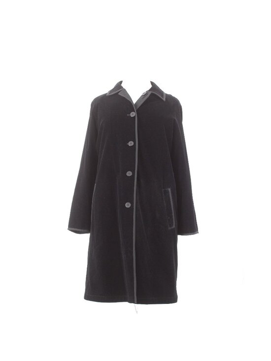 J. Jill Jackets & Blazers - J Jill Coat Sz L Black Velour Button Pocket Collared Cotton Nylon Polyester Coat